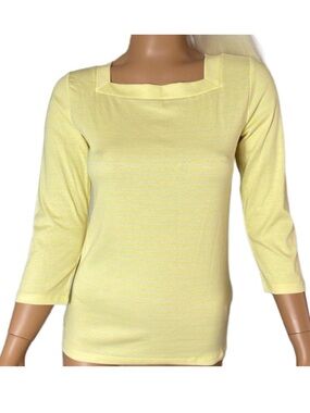 Lauren Ralph Lauren Yellow Striped Square Neck Long Sleeve Top Size M $59.50